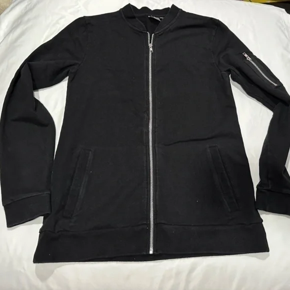 ASOS Black Jersey Bomber Jacket Size Medium - Picture 6 of 11